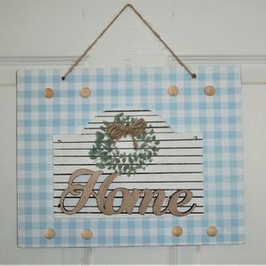 NEW Farmhouse Home blue buffalo check hanging sign 12” x 12”